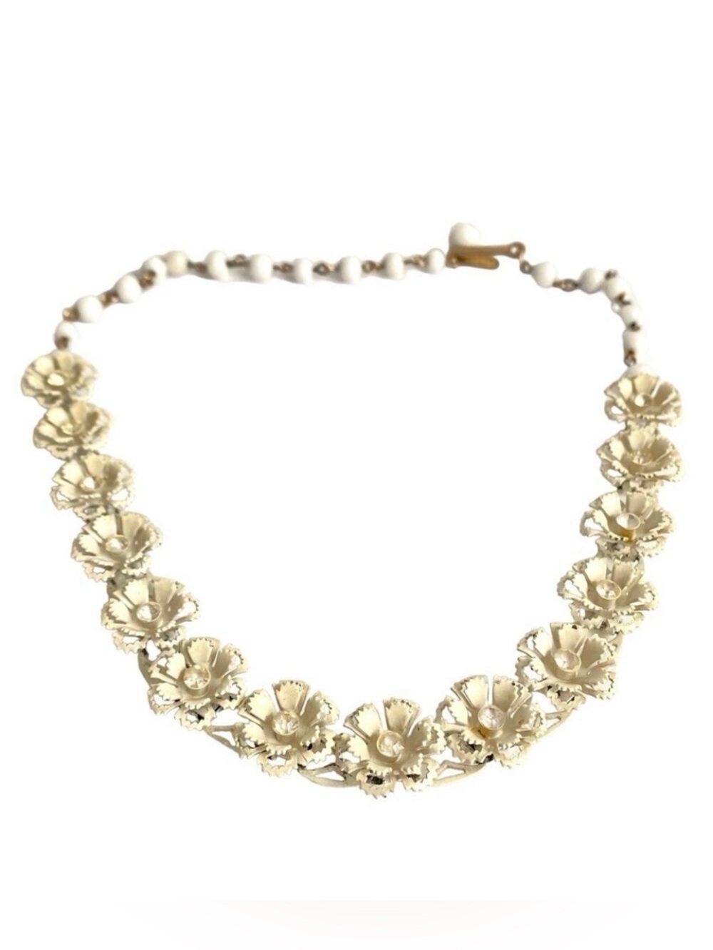 Vintage Floral Necklace Clear Rhinestone Flower Dainty Spring 50s Retro Feminine